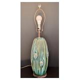 ML - Ceramic Table Lamp with Blue Woodgrain Texture and Peacock Feather Shade