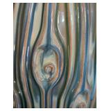 ML - Ceramic Table Lamp with Blue Woodgrain Texture and Peacock Feather Shade