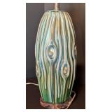 ML - Ceramic Table Lamp with Blue Woodgrain Texture and Peacock Feather Shade