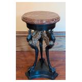 ML -Vintage Bronze and Marble Pedestal Table with Bird Motif