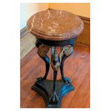 ML -Vintage Bronze and Marble Pedestal Table with Bird Motif