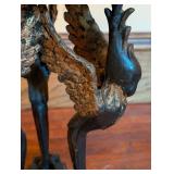 ML -Vintage Bronze and Marble Pedestal Table with Bird Motif