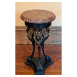 ML -Vintage Bronze and Marble Pedestal Table with Bird Motif
