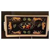 ML - Pair of Lynn Chase Jaguar Porcelain Serving Trays including Lynn Chase Jaguar Jungle Tray
