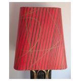 UL - Mid Century Modern Table Lamp with Red Shade and Black Gold Ceramic Base