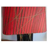 UL - Mid Century Modern Table Lamp with Red Shade and Black Gold Ceramic Base