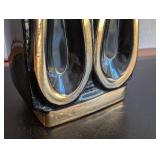 UL - Mid Century Modern Table Lamp with Red Shade and Black Gold Ceramic Base