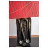 UL - Mid Century Modern Table Lamp with Red Shade and Black Gold Ceramic Base