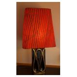 UL - Mid Century Modern Table Lamp with Red Shade and Black Gold Ceramic Base