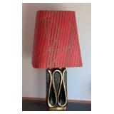 UL - Mid Century Modern Table Lamp with Red Shade and Black Gold Ceramic Base