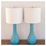 UL - Pair of Tall Teal Ceramic Table Lamps with Shades