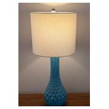 UL - Pair of Tall Teal Ceramic Table Lamps with Shades