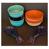 K - Assorted Fiesta Bowls and Blue Spoon Rests Set