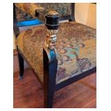 ML - Decorative Wooden Empire Style Armchair with Peacock Pattern Upholstery and Ornate Accents