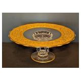 ML - Vintage Ornate Glass Cake Plate with Gold Etched Border
