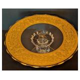ML - Vintage Ornate Glass Cake Plate with Gold Etched Border