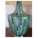 UL - Pair of 26" Ceramic Table Lamps with Blue Glaze and Cutout Design