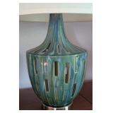 UL - Pair of 26" Ceramic Table Lamps with Blue Glaze and Cutout Design