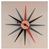 K - Mid Century Modern Style Sunburst Wall Clock, 19 Inch Diameter