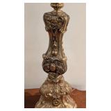 LL - Pair of Ornate Vintage Table Lamps 38 Inch Tall with Detailed Brass Bases