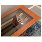 LL - Vintage Glass Top Coffee Table with Wood Base and Shelf