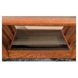 LL - Vintage Glass Top Coffee Table with Wood Base and Shelf