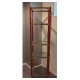 LL - Tall Red and Brass Glass Shelf Unit with 5 Shelves, 74 Inch Height