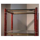 LL - Tall Red and Brass Glass Shelf Unit with 5 Shelves, 74 Inch Height
