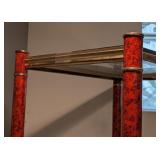 LL - Tall Red and Brass Glass Shelf Unit with 5 Shelves, 74 Inch Height
