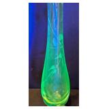 ML - Vintage Uranium Glass Bud Vase with Etched Floral Design, 8 Inch