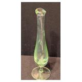 ML - Vintage Uranium Glass Bud Vase with Etched Floral Design, 8 Inch
