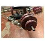 LL - Weight Bench with Adjustable Barbell, Curl Bar, Dumbbells, and Weight Plates Set