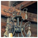 G - Vintage Wrought Iron Chandelier with Crystal Prisms