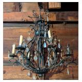 G - Vintage Wrought Iron Chandelier with Crystal Prisms