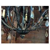 G - Vintage Wrought Iron Chandelier with Crystal Prisms