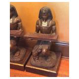 ML - Pair of Metal Egyptian Revival Pharaoh Sculptures / Egyptian Revival Metal Pharaoh Figurines Glass Top Coffee Table
