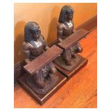 ML - Pair of Metal Egyptian Revival Pharaoh Sculptures / Egyptian Revival Metal Pharaoh Figurines Glass Top Coffee Table