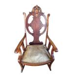 LR - Antique Victorian Art Nouveau Mahogany Rocking Chair, 1900s