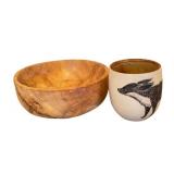 DR - Artisan Maple Burl Bowl and Pottery Tumbler Set
