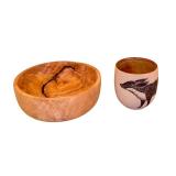 DR - Artisan Maple Burl Bowl and Pottery Tumbler Set