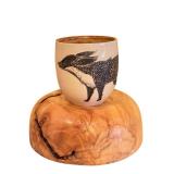 DR - Artisan Maple Burl Bowl and Pottery Tumbler Set