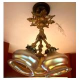 DR - Amazing Vintage Ceiling Light Fixture with Iridescent Glass Shades