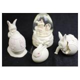 Bunny-Themed Figurine and Snow Globe Collection - 4 Pieces