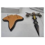 Stainless Steel Decorative Skull Hunting Knife with Wall Plaque - Boxed