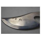 Unique Curved Blade Knife with Spiked Handle and Leather Sheath