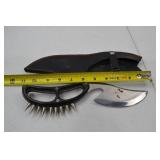Unique Curved Blade Knife with Spiked Handle and Leather Sheath