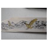 Collector Bowie Knife with Eagle Engraving, Gold Guard, and Sheath