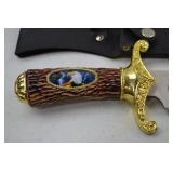 Collector Bowie Knife with Eagle Engraving, Gold Guard, and Sheath