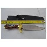 Collector Bowie Knife with Eagle Engraving, Gold Guard, and Sheath
