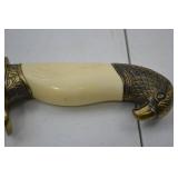 Decorative Fixed Blade Knife with Etched Brass Eagle Pommel and Sheath